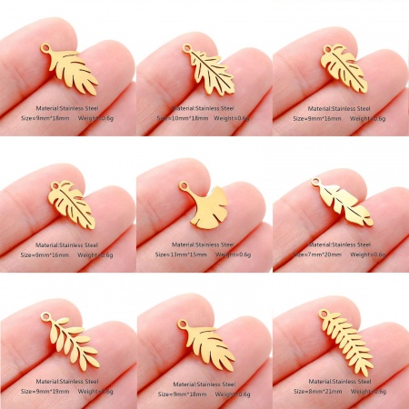 304 Stainless Steel Flora Collection Charms Leaf Hollow