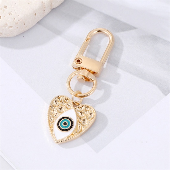 Immagine di Elegante Anello Portachiavi Oro Placcato Multicolore Cuore Occhi Smalto 1 Pz