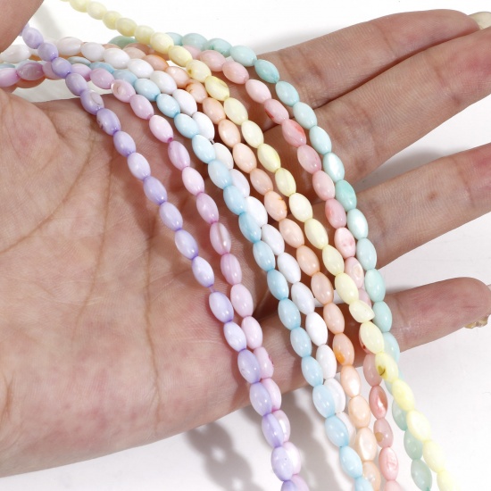 Picture of Natural Shell Loose Beads For DIY Charm Jewelry Making Rice Grain Multicolor Dyed About 7mm x 4mm