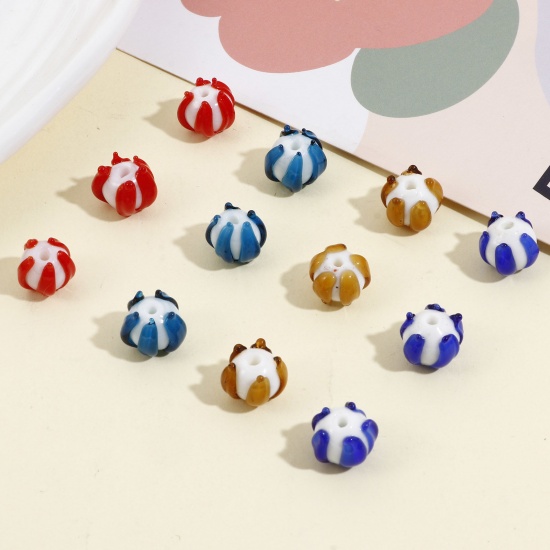 Picture of Lampwork Glass Beads For DIY Charm Jewelry Making Flower Multicolor 3D About 12mm x 11mm
