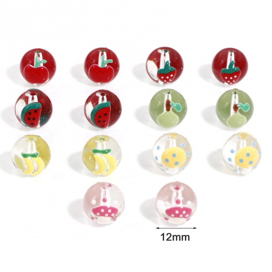 Picture of Lampwork Glass Beads For DIY Charm Jewelry Making Round Multicolor Fruit Enamel About 12mm Dia
