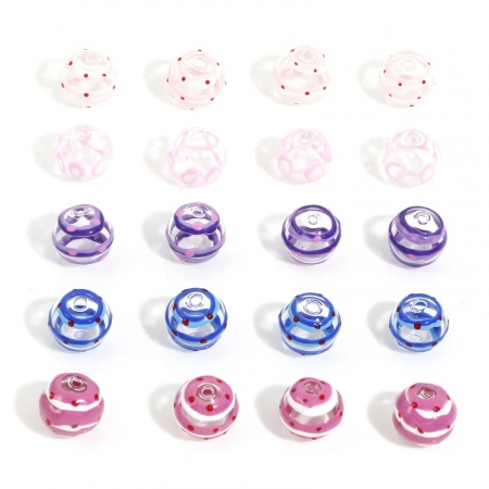 Lampwork Vetro Perline per la Creazione di Gioielli con Ciondoli Fai-da-te Tondo Multicolore Polka Dot Disegno Smalto Circa 15mm Dia, Foro: Circa 2.5mm, 2 Pz