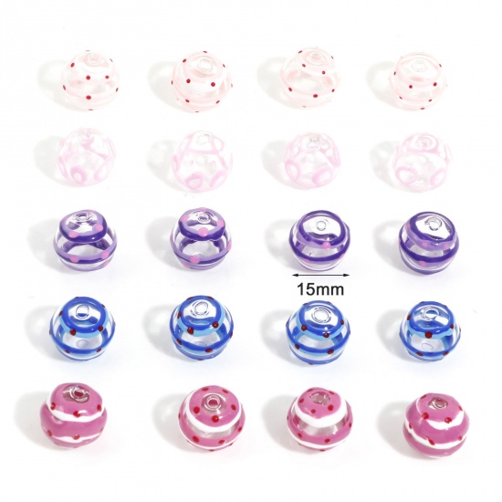 Picture of Lampwork Glass Beads For DIY Charm Jewelry Making Round Multicolor Dot Enamel About 15mm Dia