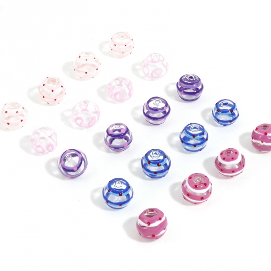 Picture of Lampwork Glass Beads For DIY Charm Jewelry Making Round Multicolor Dot Enamel About 15mm Dia