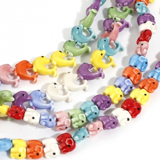 Picture of 1 Strand Ceramic Beads For DIY Jewelry Making Dolphin Animal At Random Mixed Color Elephant