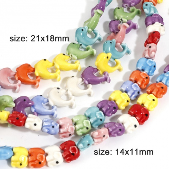 Picture of 1 Strand Ceramic Beads For DIY Charm Jewelry Making Dolphin Animal At Random Mixed Color Elephant