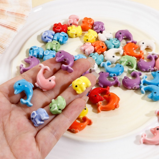 Picture of 1 Strand Ceramic Beads For DIY Jewelry Making Dolphin Animal At Random Mixed Color Elephant