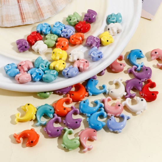 Picture of 1 Strand Ceramic Beads For DIY Jewelry Making Dolphin Animal At Random Mixed Color Elephant