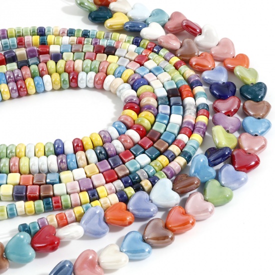 Picture of 1 Strand Ceramic Beads For DIY Charm Jewelry Making Geometric At Random Mixed Color High Luster