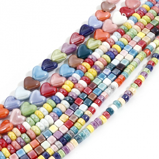 Picture of 1 Strand Ceramic Beads For DIY Charm Jewelry Making Geometric At Random Mixed Color High Luster