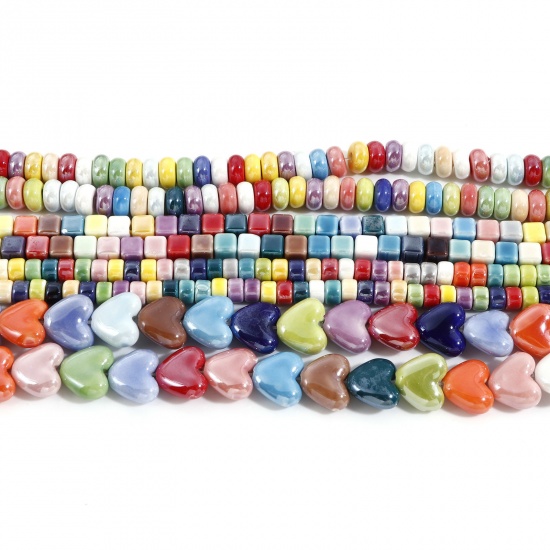 Immagine di 1 Filo Ceramica Diatanziale Perline per la Creazione di Gioielli con Ciondoli Fai-da-te Geometrica A Colori Misti Casuali Alta Lucentezza