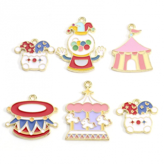 Picture of Zinc Based Alloy Charms Gold Plated Multicolor Circus Troup Enamel