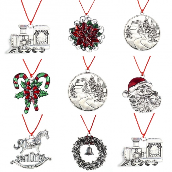 Picture of Zinc Based Alloy Christmas Pendant Home Party Hanging Decoration Antique Silver Color