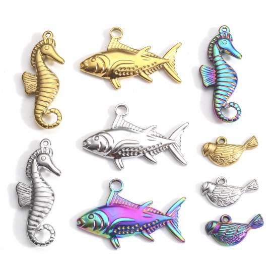 Immagine di 304 Acciaio Inossidabile Charms Pesce Multicolore Cavalluccio Marino 3 Pz