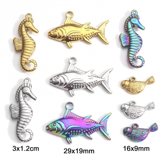 Immagine di 304 Acciaio Inossidabile Charms Pesce Multicolore Cavalluccio Marino 3 Pz