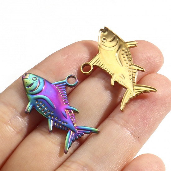 Immagine di 304 Acciaio Inossidabile Charms Pesce Multicolore Cavalluccio Marino 3 Pz