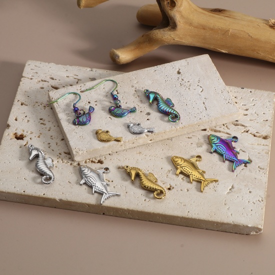 Immagine di 304 Acciaio Inossidabile Charms Pesce Multicolore Cavalluccio Marino 3 Pz