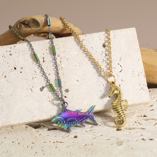 Immagine di 304 Acciaio Inossidabile Charms Pesce Multicolore Cavalluccio Marino 3 Pz
