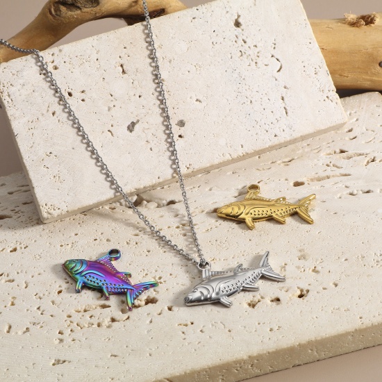 Immagine di 304 Acciaio Inossidabile Charms Pesce Multicolore Cavalluccio Marino 3 Pz