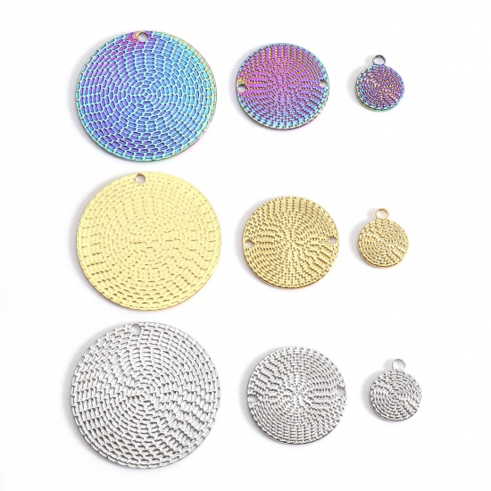 Image de Breloques en 304 Acier Inoxydable Série Géométrie Rond Multicolore Texture 3 Pcs