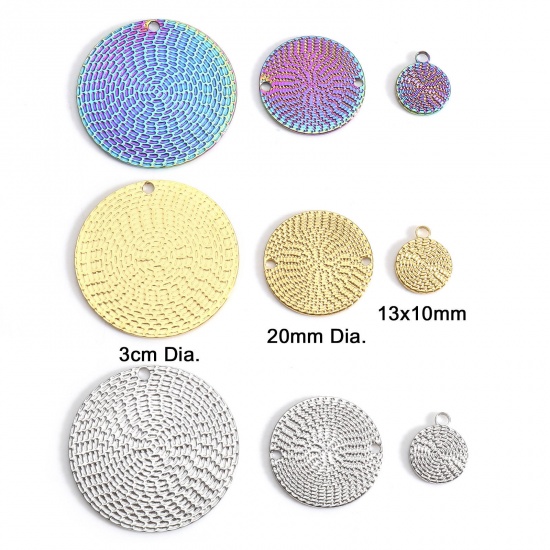Image de Breloques en 304 Acier Inoxydable Série Géométrie Rond Multicolore Texture 3 Pcs