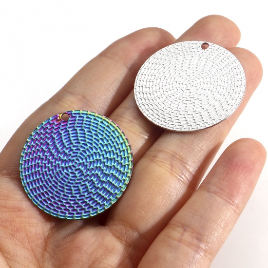 Image de Breloques en 304 Acier Inoxydable Série Géométrie Rond Multicolore Texture 3 Pcs