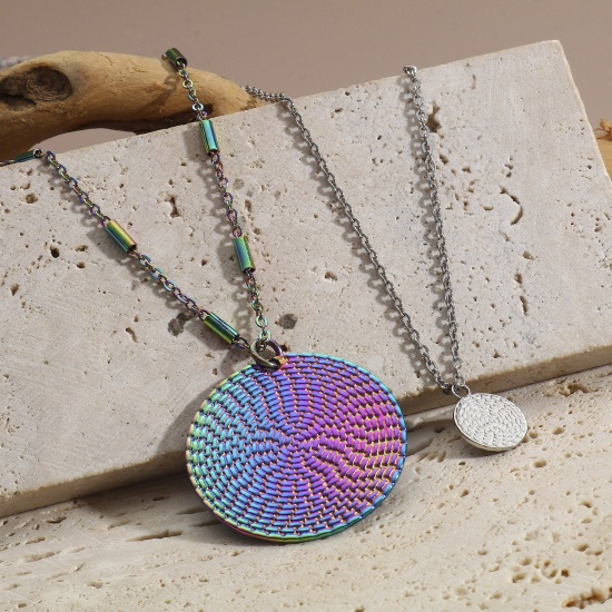 Image de Breloques en 304 Acier Inoxydable Série Géométrie Rond Multicolore Texture 3 Pcs