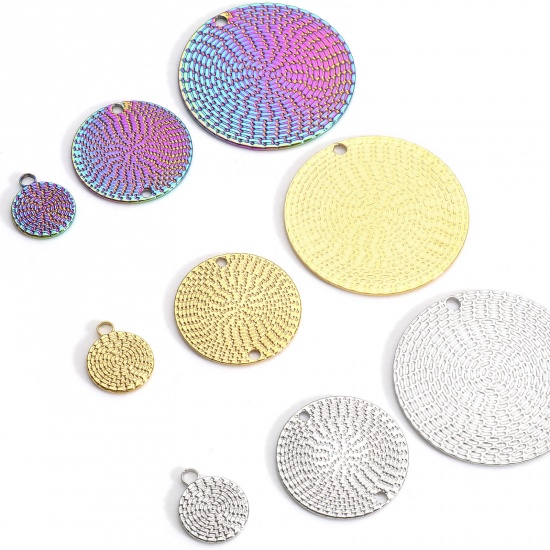 Image de Breloques en 304 Acier Inoxydable Série Géométrie Rond Multicolore Texture 3 Pcs