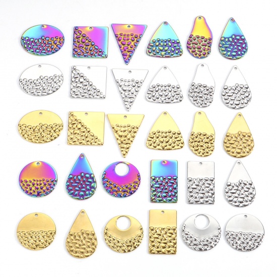 Imagen de 304 Acero Inoxidable Serie de Geometría Colgantes Charms Geométrico Multicolor Textura 5 Unidades