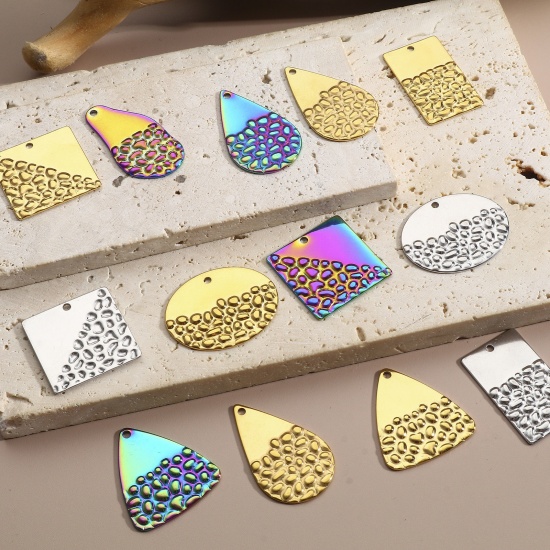 Imagen de 304 Acero Inoxidable Serie de Geometría Colgantes Charms Geométrico Multicolor Textura 5 Unidades