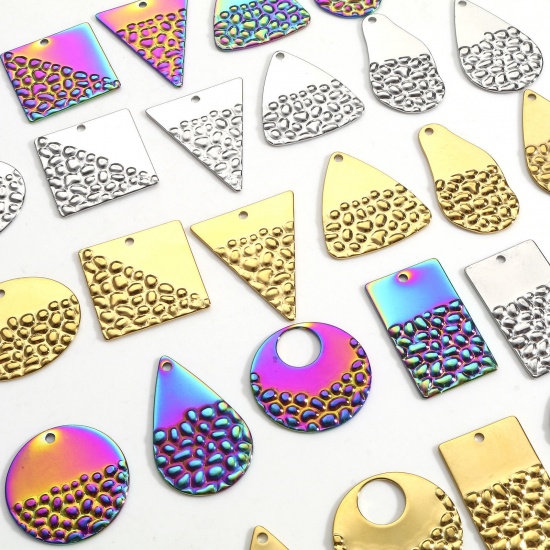 Imagen de 304 Acero Inoxidable Serie de Geometría Colgantes Charms Geométrico Multicolor Textura 5 Unidades