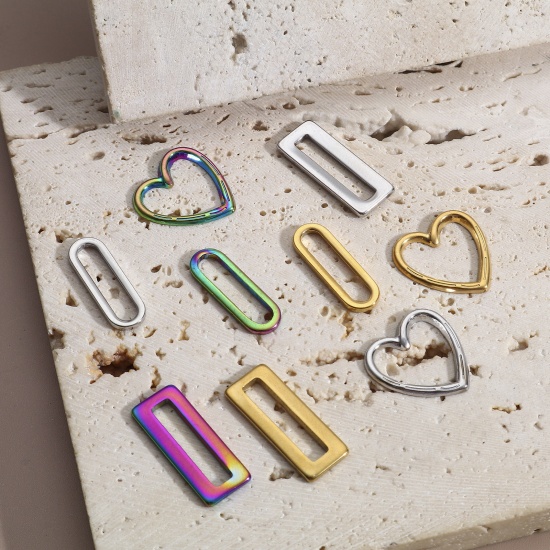 Picture of 304 Stainless Steel Connectors Charms Pendants Multicolor Rectangle Heart Hollow