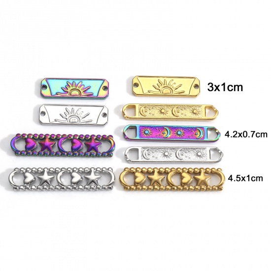 Picture of 3 PCs Vacuum Plating 304 Stainless Steel Connectors Charms Pendants Multicolor Rectangle Sun & Moon