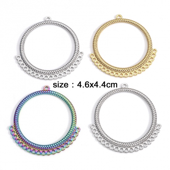 Immagine di 2 Pz Placcatura Sottovuoto 304 Acciaio Inossidabile Geometrico Pendenti Charms Connettori Anello Multicolore Striscia
