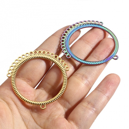 Immagine di 2 Pz Placcatura Sottovuoto 304 Acciaio Inossidabile Geometrico Pendenti Charms Connettori Anello Multicolore Striscia
