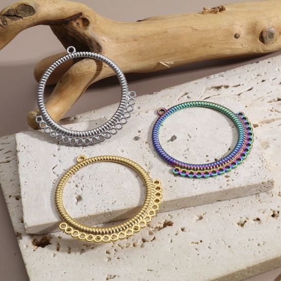 Immagine di 2 Pz Placcatura Sottovuoto 304 Acciaio Inossidabile Geometrico Pendenti Charms Connettori Anello Multicolore Striscia
