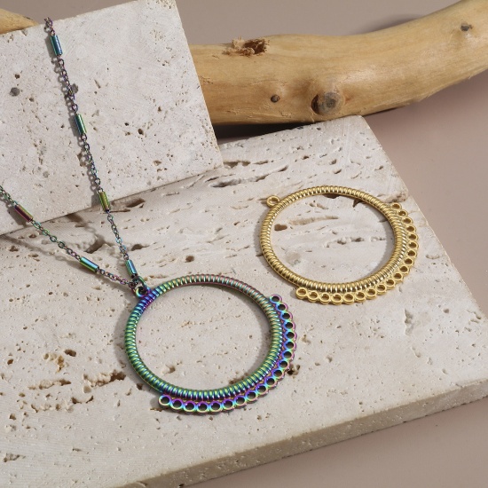 Immagine di 2 Pz Placcatura Sottovuoto 304 Acciaio Inossidabile Geometrico Pendenti Charms Connettori Anello Multicolore Striscia