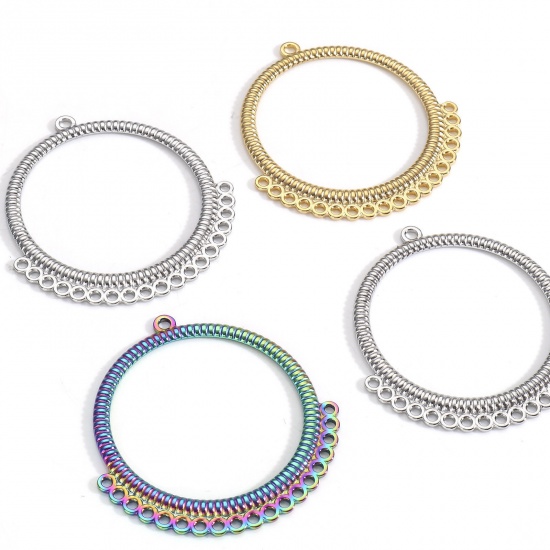 Immagine di 2 Pz Placcatura Sottovuoto 304 Acciaio Inossidabile Geometrico Pendenti Charms Connettori Anello Multicolore Striscia