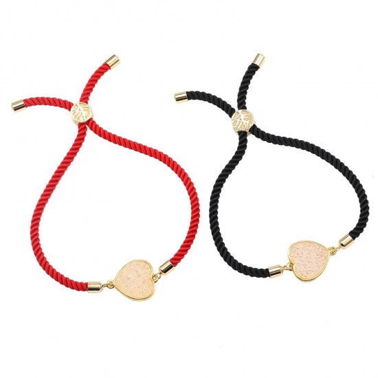 Immagine di Copper & Polyester Simple Waved String Braided Friendship Bracelets Accessories Findings Gold Plated Multicolor Heart Adjustable