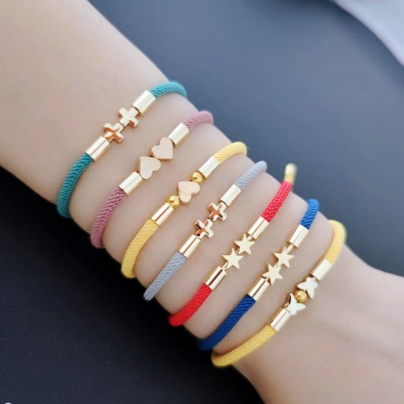 Copper & Polyester Stylish Waved String Braided Friendship Bracelets Accessories Findings Gold Plated Multicolor Heart Pentagram Star Adjustable