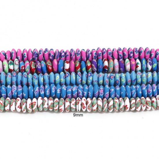 Immagine di Argilla Perline per la Creazione di Gioielli con Ciondoli Fai-da-te Piattino Multicolore Fiore Disegno Circa 9mm Dia, Foro: Circa 1.5mm, lunghezza: 40cm, 1 Filo (Circa 105 Pezzi/Treccia)
