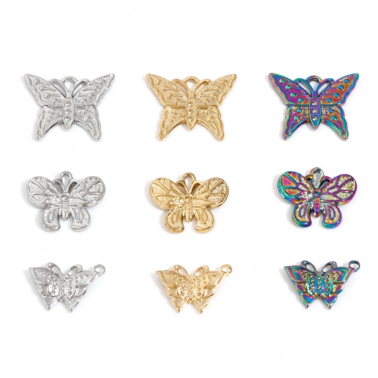 Immagine di Placcatura Sottovuoto Ecologica 304 Acciaio Inossidabile Insetto Charms Farfalla Multicolore 3 Pz