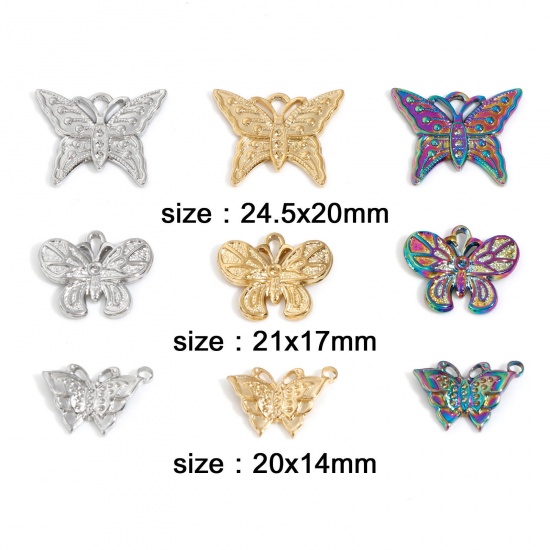Immagine di Placcatura Sottovuoto Ecologica 304 Acciaio Inossidabile Insetto Charms Farfalla Multicolore 3 Pz