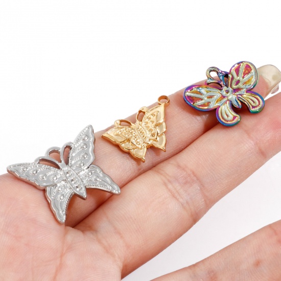 Immagine di Placcatura Sottovuoto Ecologica 304 Acciaio Inossidabile Insetto Charms Farfalla Multicolore 3 Pz