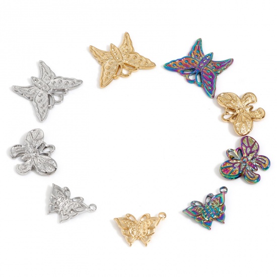 Immagine di Placcatura Sottovuoto Ecologica 304 Acciaio Inossidabile Insetto Charms Farfalla Multicolore 3 Pz