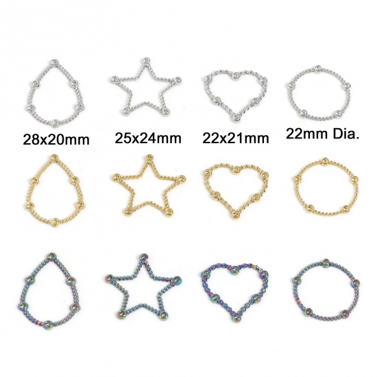 Picture of 3 PCs Vacuum Plating 304 Stainless Steel Geometric Connectors Charms Pendants Multicolor Heart