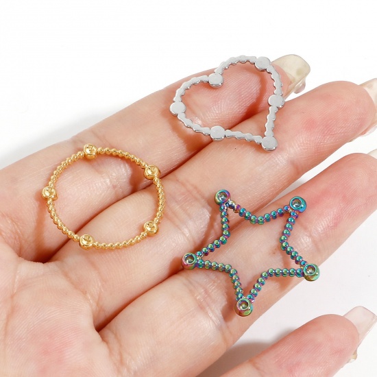 Picture of 3 PCs Vacuum Plating 304 Stainless Steel Geometric Connectors Charms Pendants Multicolor Heart