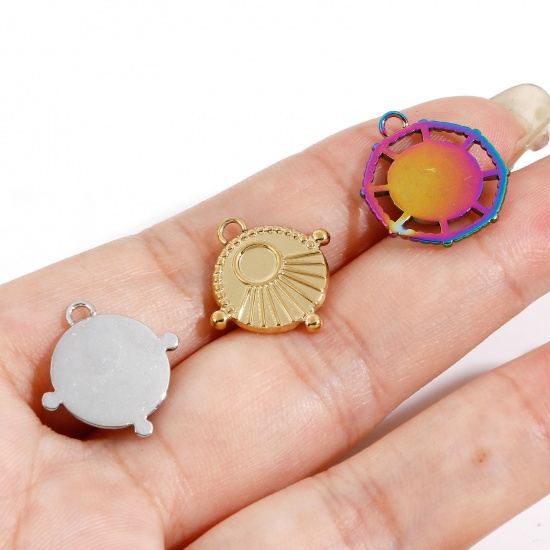 エコフレンドリー 304ステンレス鋼 宇宙銀河シリーズ チャーム 太陽 多色 台座付 （ 4mm に適応) 3 個 の画像