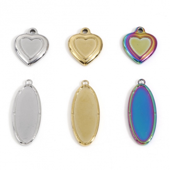 Image de Breloques en 304 Acier Inoxydable Respectueux de la Nature La Saint Valentin Cœur Multicolore Cabochon Rapportable 19mm x 15.5mm , 3 Pcs