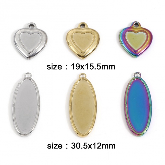 Image de Breloques en 304 Acier Inoxydable Respectueux de la Nature La Saint Valentin Cœur Multicolore Cabochon Rapportable 19mm x 15.5mm , 3 Pcs